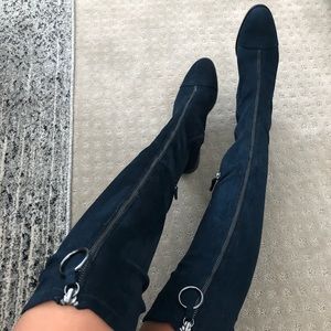 Navy Suede Over the Knee Boots